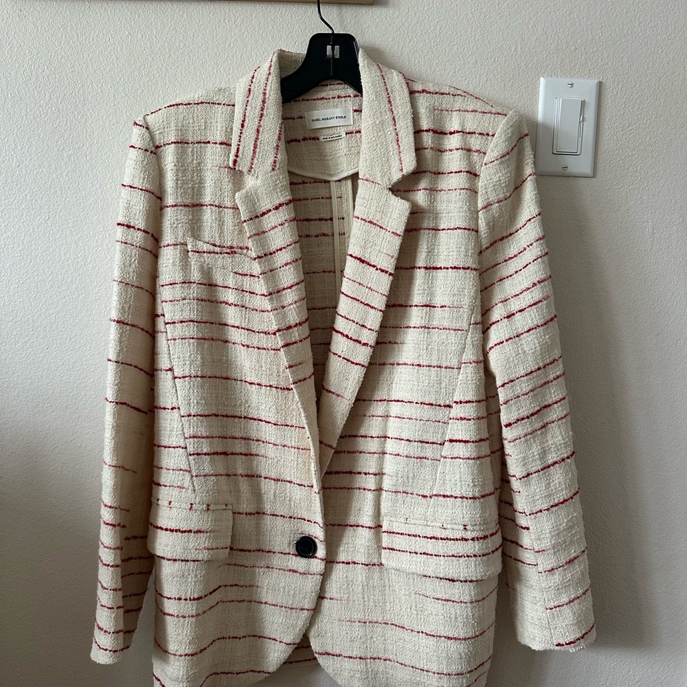 Isabel Marant Cream and Red Blazer with Notched Lapels